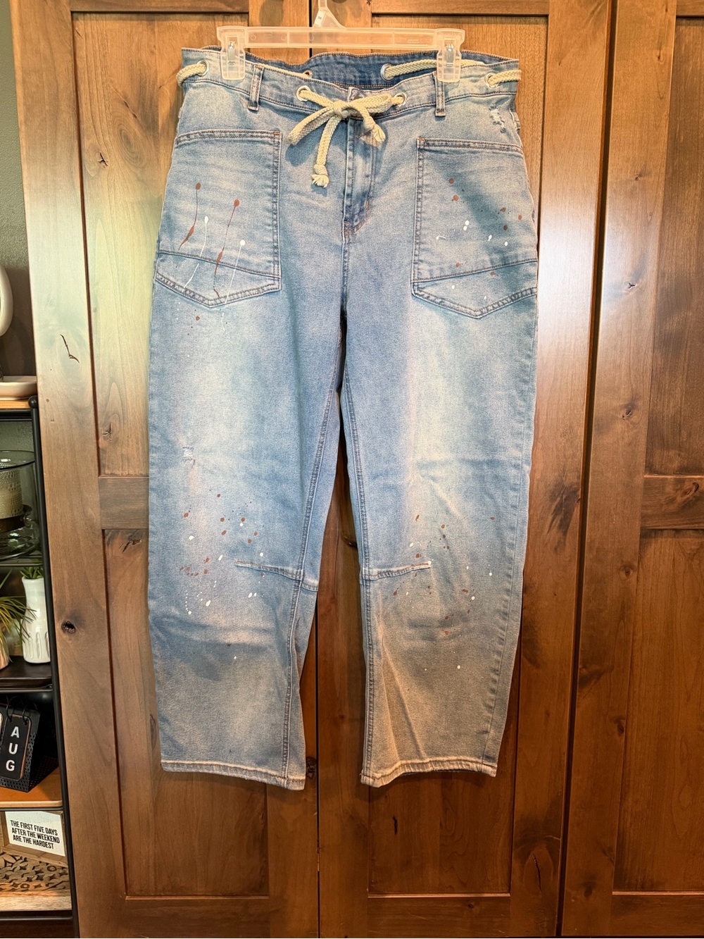 Light Blue Women’s Barrel Jeans with Rope Waist Tie